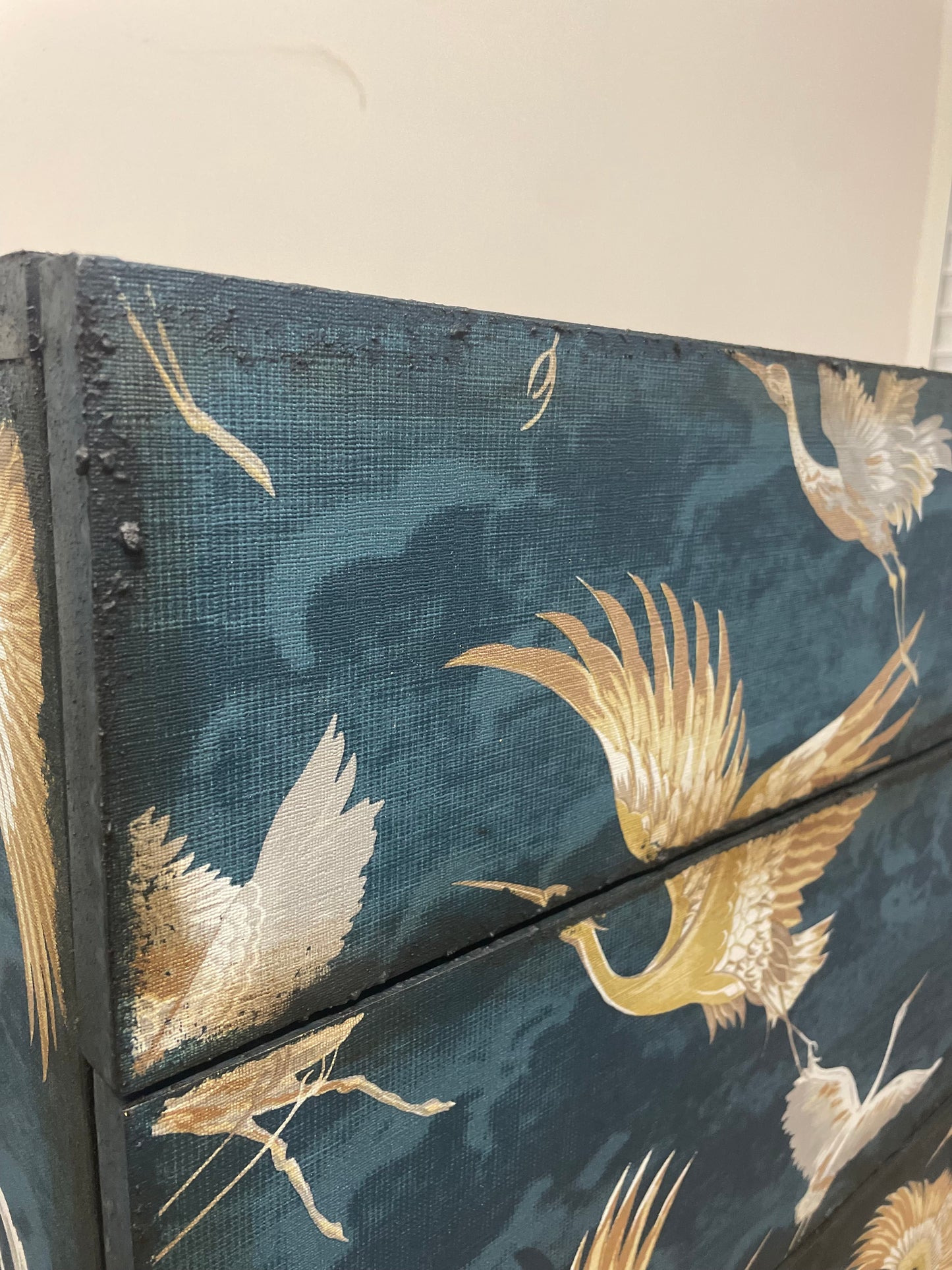 Navy Textured Crane Bird Gold Chest of Drawers