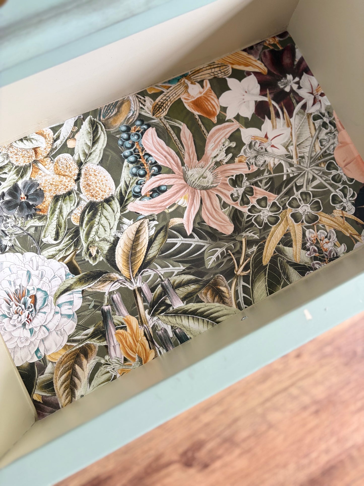 Chest of Drawers 7 large Sage Pale Green Floral Upcycled refurbished