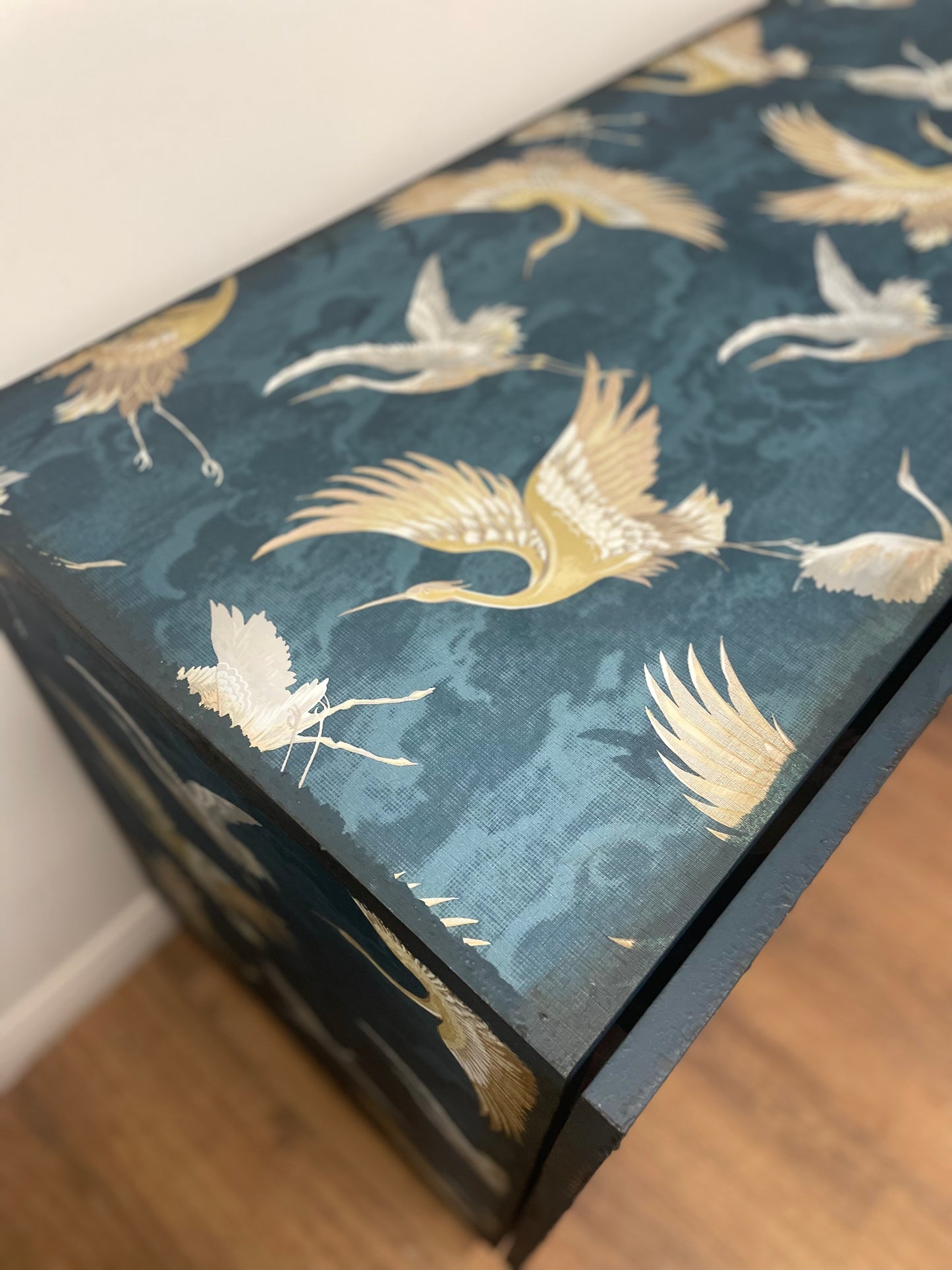 Navy Textured Crane Bird Gold Chest of Drawers