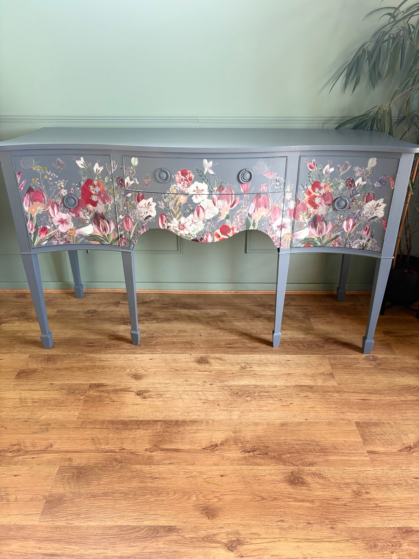 Tulip Cottage Blue Floral Handpainted Refurbished Sideboard Storage Unit Upcycled - delivery included