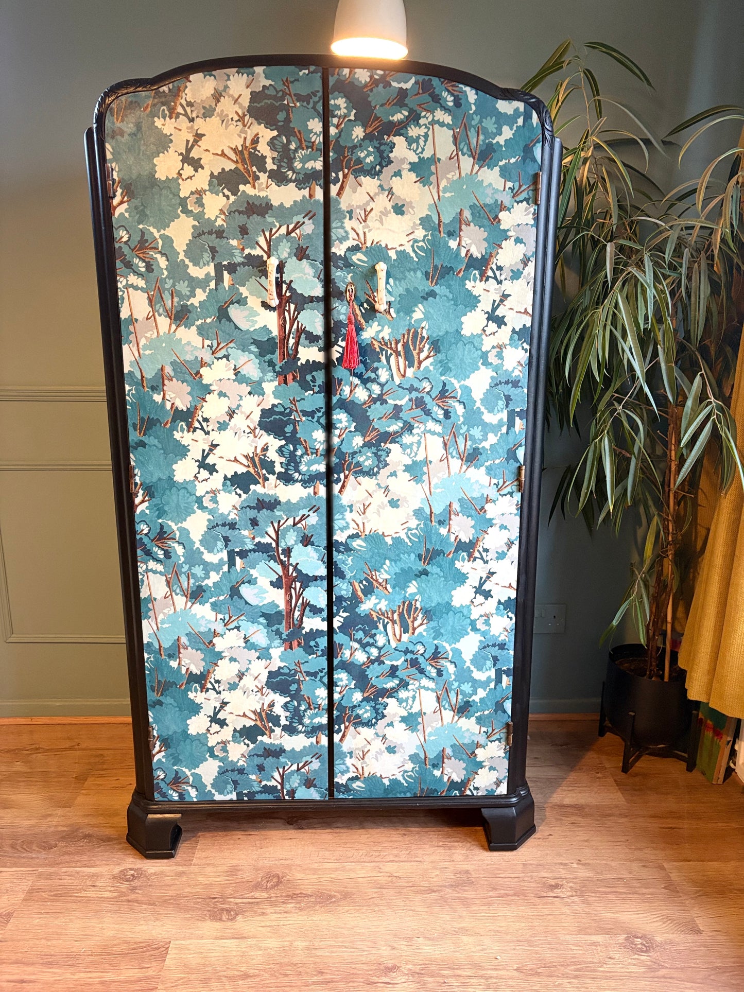 Upcycled Graham & Brown Blue Navy Tree Vintage Gentlemen’s wardrobe / cabinet