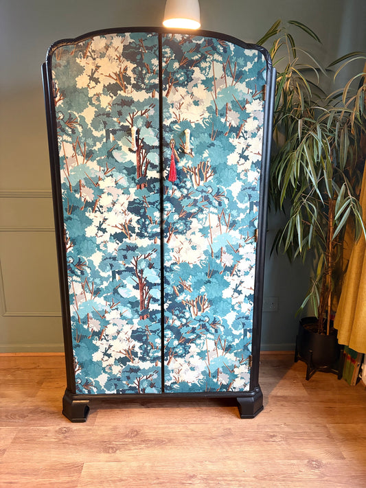 Upcycled Graham & Brown Blue Navy Tree Vintage Gentlemen’s wardrobe / cabinet