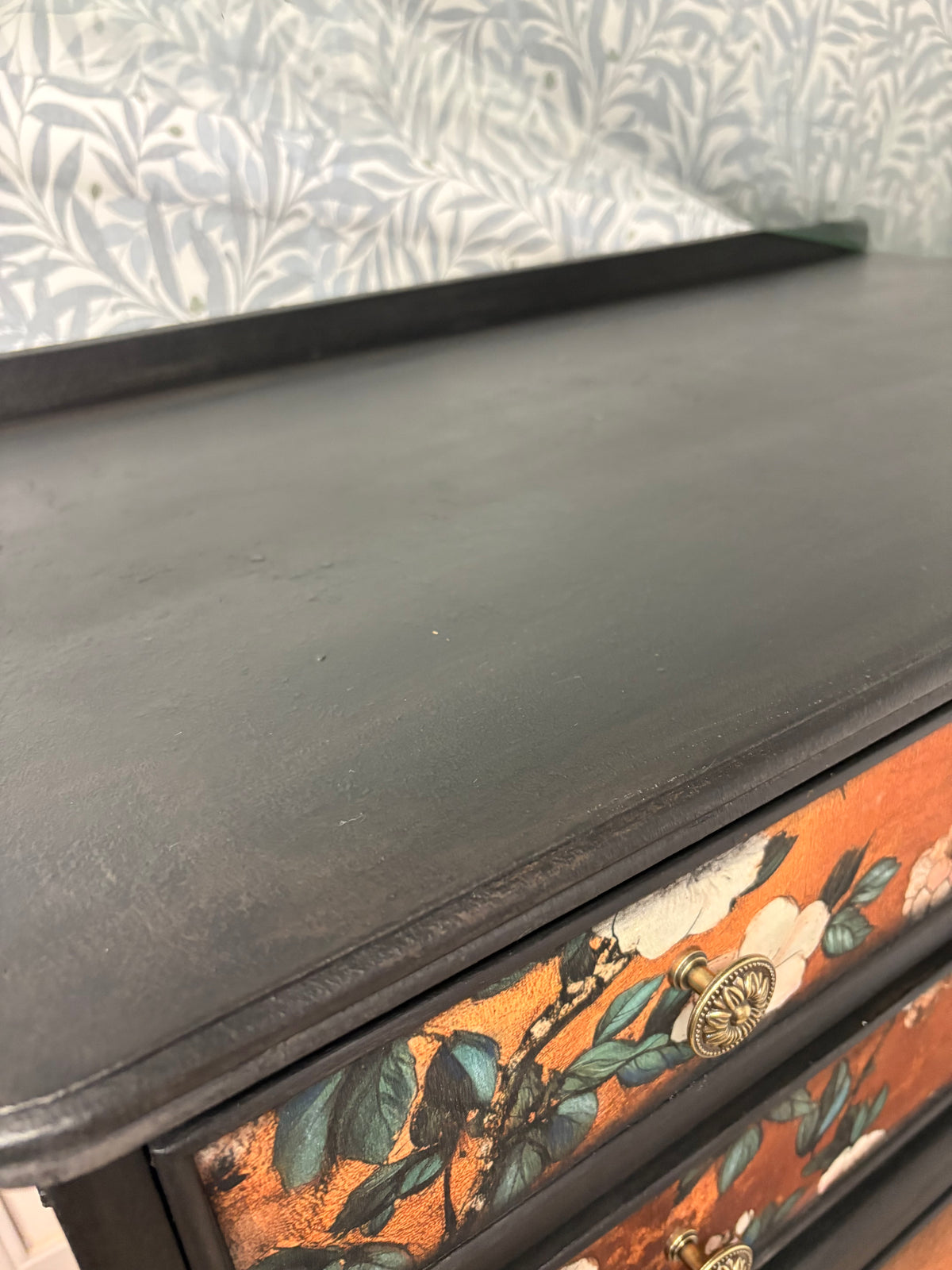 Copper Black Upcycled Oriental Bird Blossom Floral Chest of Drawers inc courier in price