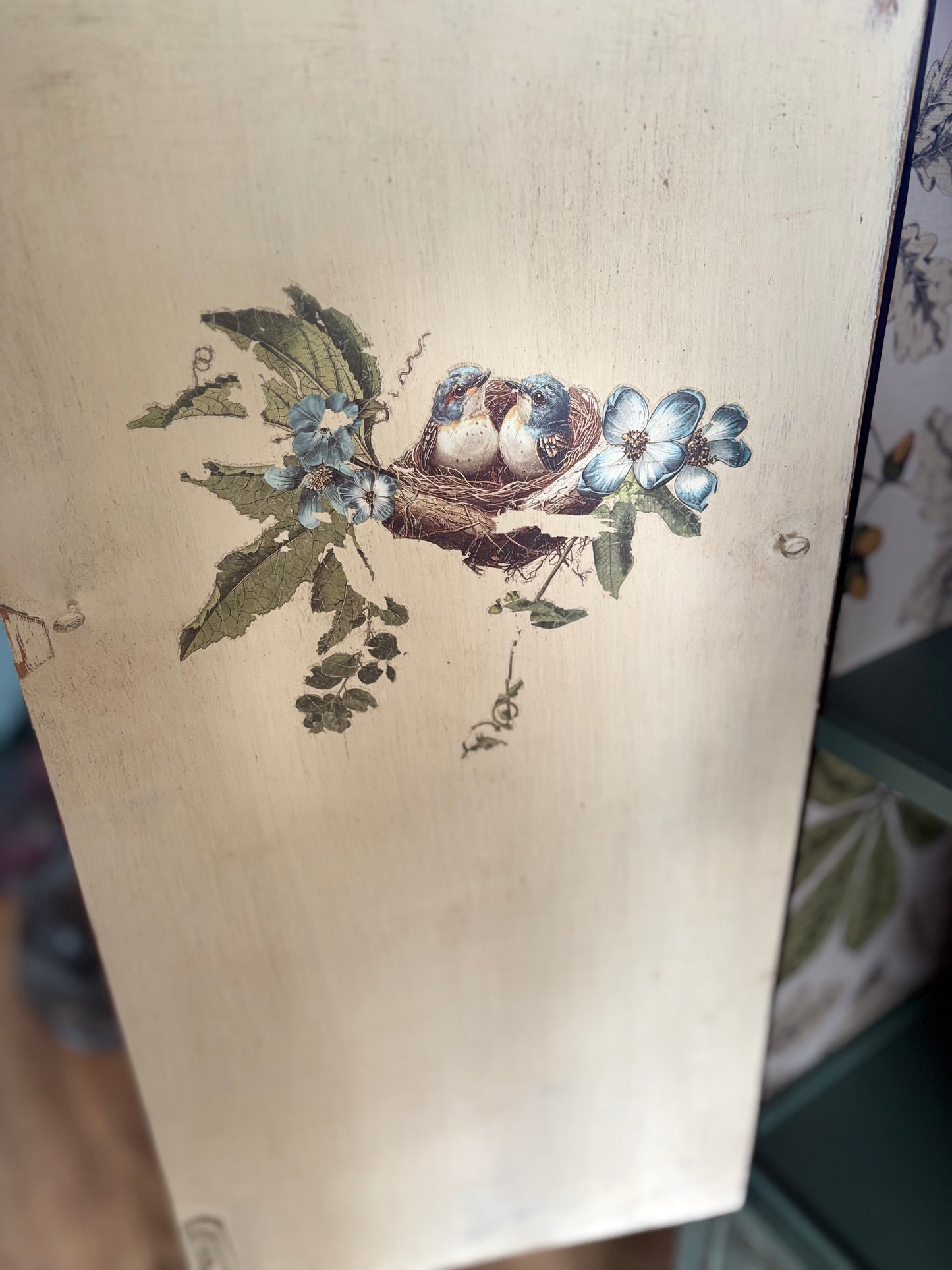 Distressed Shabby Chic Duck Egg Blue Bird Cocktail Drinks Storage Cabinet Cupboard