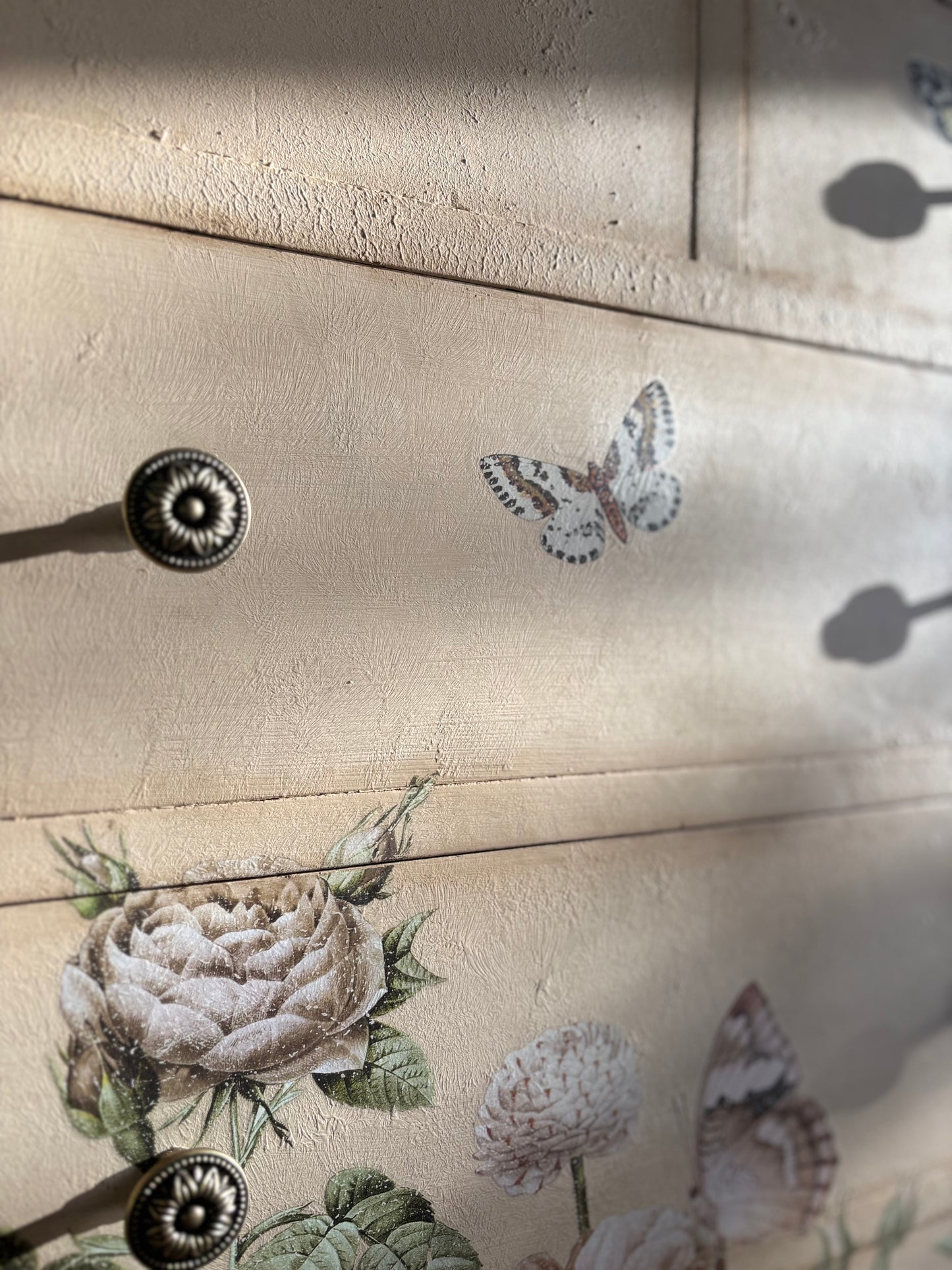 Beautiful cream floral painted chest of drawers redesign with prima