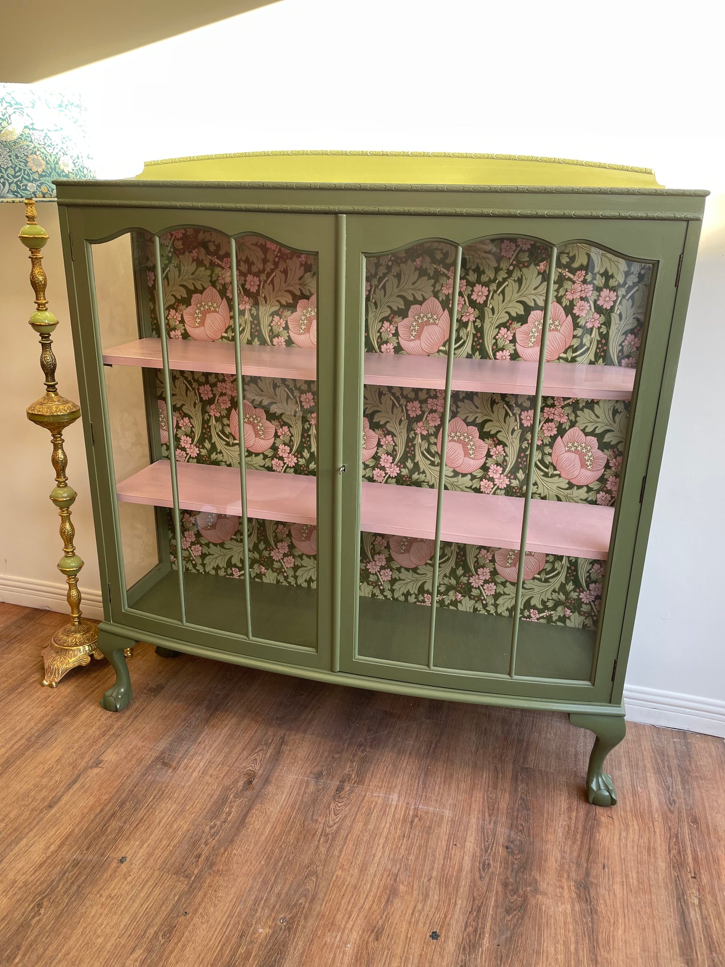 Olive Art Deco Pink Bespoke Vintage Antique floral Drinks Cabinet