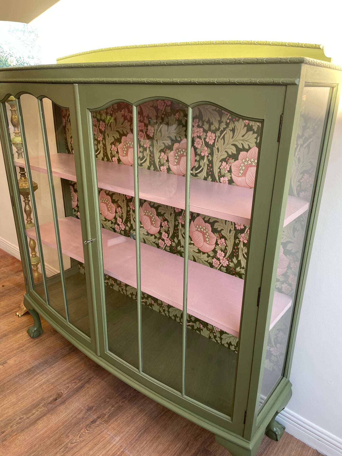 Olive Art Deco Pink Bespoke Vintage Antique floral Drinks Cabinet
