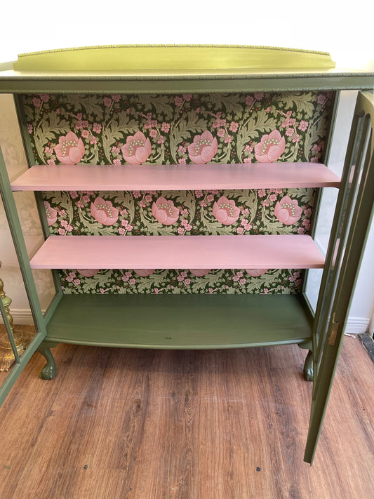 Olive Art Deco Pink Bespoke Vintage Antique floral Drinks Cabinet