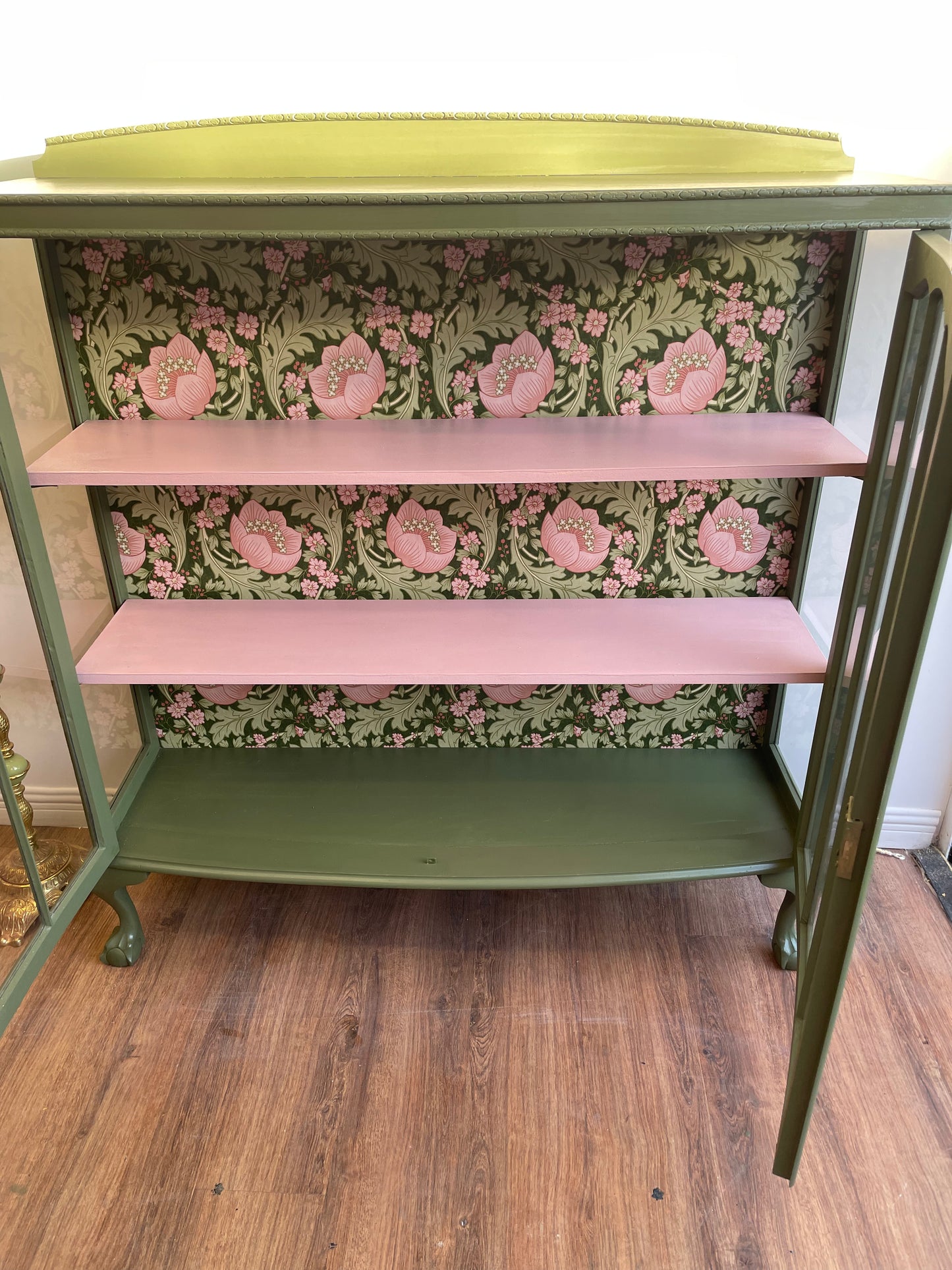 Olive Art Deco Pink Bespoke Vintage Antique floral Drinks Cabinet