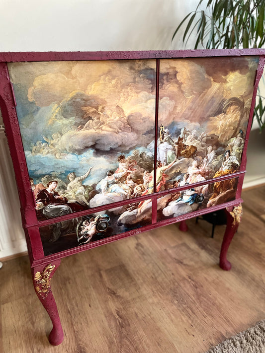 Distressed Burgundy Saints Glory Drinks Cabinet