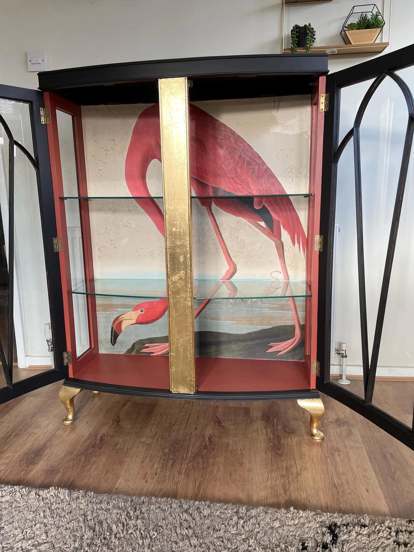 Flamingo Gold & Black Retro Drinks Cabinet