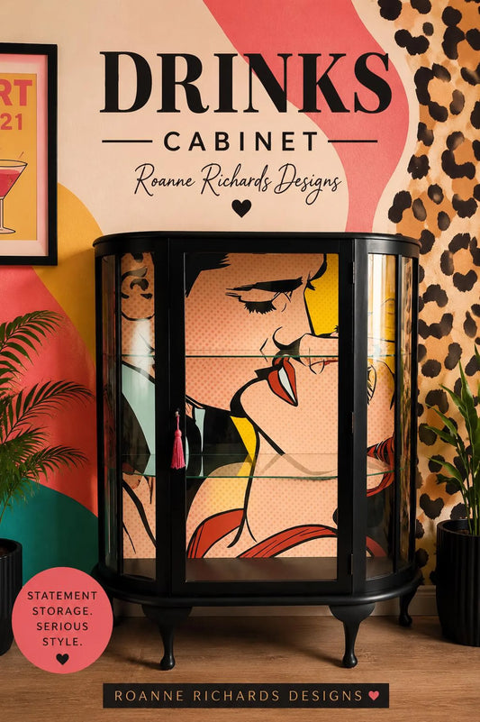 Black Pop Art Comic Upcycled Drinks Cocktail Display Cabinet - Delivery included uk
