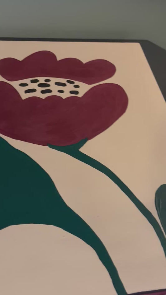 Upcycled floral green burgundy hand painted unique sideboard drinks cabinet